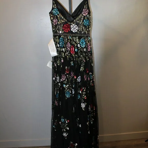 NEW Mac Duggal EMBELLISHED FLORAL SEQUINED GOWN 5400 BLACK MULTI - Picture 10 of 11